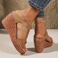 thumbnail image 4 of Rokment Women's Platform Wedges Dressy Sandals Trendy Casual Leather Open Toe Chunky High Heels Orthopedic Gladiator Dress Slip on Summer Shoes for Ladies Khaki Size 7.5, 4 of 7