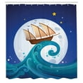 thumbnail image 3 of Ambesonne Moon Shower Curtain, Old Ship Riding Waves, 69"Wx70"L, Blue Brown White, 3 of 5