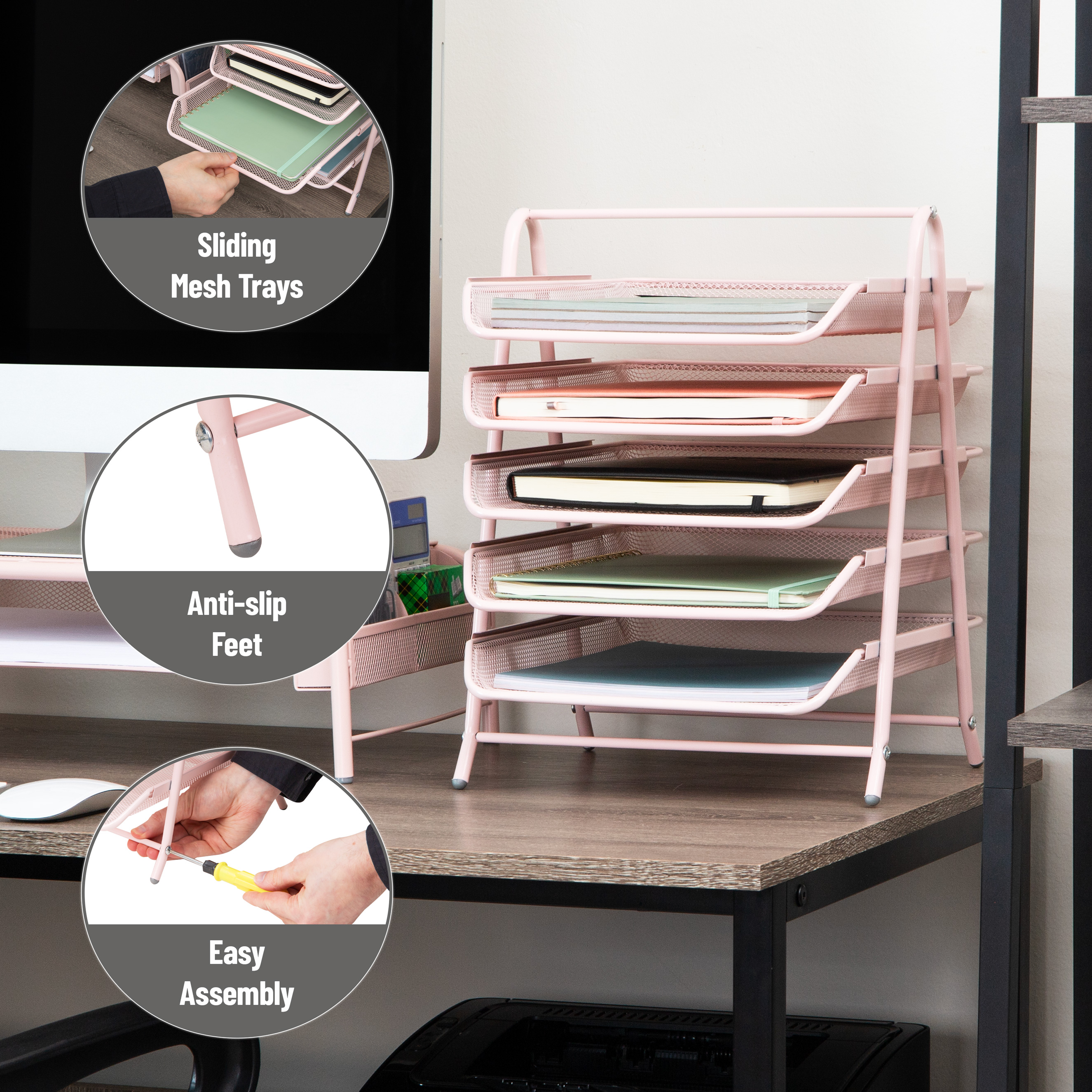 Mind Reader 5-Tier Pink Paper Tray Organizer photo 7