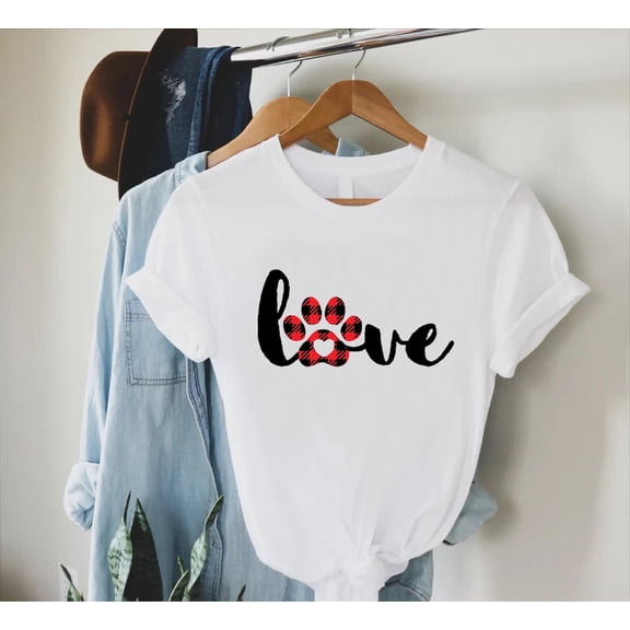 Simple Fit Love Dog Paw Shirt, Love Dog Tshirt, Buffalo Plaid Paw Love Tshirt,Dog Mom Shirt, Womens Dog Lover Tee,Womens Tee, Animal Lover Shirt All Size S-5XL