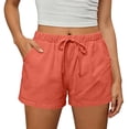 thumbnail image 2 of Womens Linen Shorts Lightweight Drawstring Elastic Waist Lounge Shorts Summer Casual Beach Bottom with Pocket, XL, 2 of 6