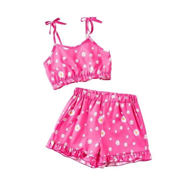 Girls' 2-Piece Outfit Set - Adorable Ruffled Sleeveless Top & Elastic Waist Shorts, Perfect Gift for Birthdays/Summer (1-8 Years)