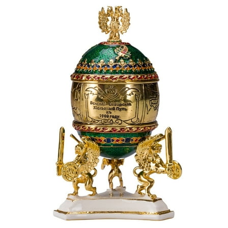 danila-souvenirs Faberge style Trans-Siberian Railway Egg / Trinket Jewel Box with Train 5'' (12.5 cm) green