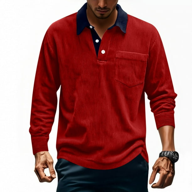 pstuiky Camisas de invierno de manga larga para hombre, Camisa informal de manga larga con botones y bolsillo de pana de color liso para hombre salir tops xxxl
