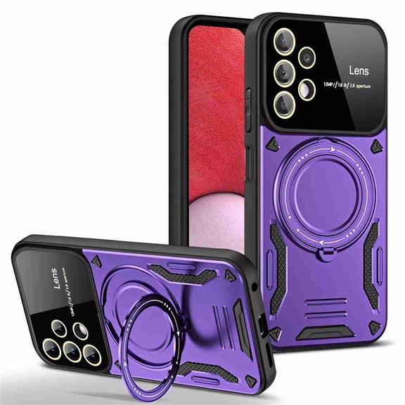 Decase for Samsung Galaxy S24 Ultra Compatible with MagSafe Case,Camera Lens Protector,with Magnetic 360°Rotation Kickstand Shockproof Slim Ultra Anti-Scratch Non-Slip Hard Cover Case,Purple