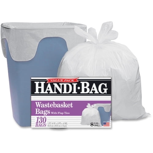 Webster Handi-Bag Wastebasket Bags Small Size - 8 gal - 22' Width x 24' Length - 0.60 mil (15 Micron) Thickness - White - Resin - 130/Box - Office Waste