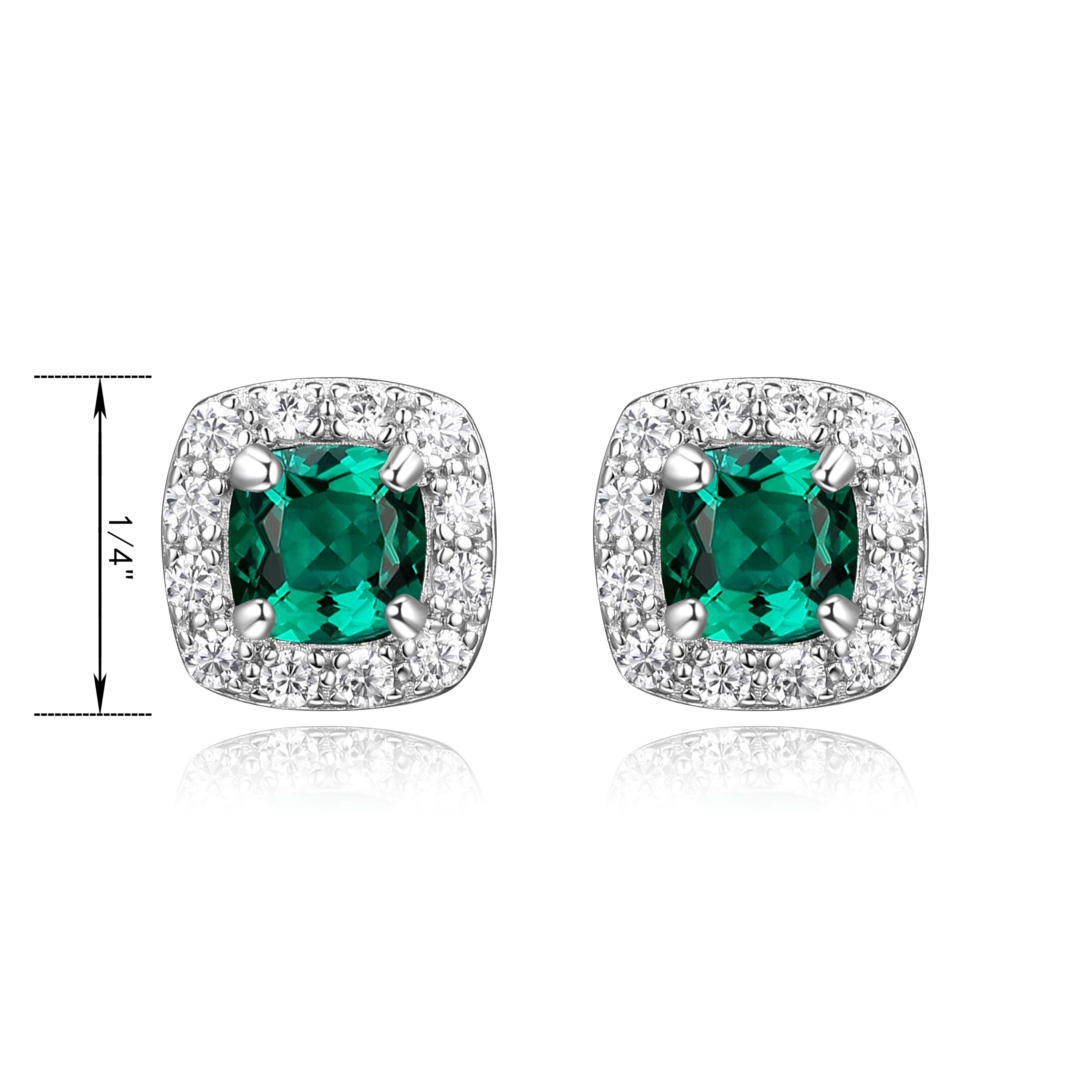 Forever Facets Women's Platinum over Sterling Silver Created Emerald and CZ Stud Earrings