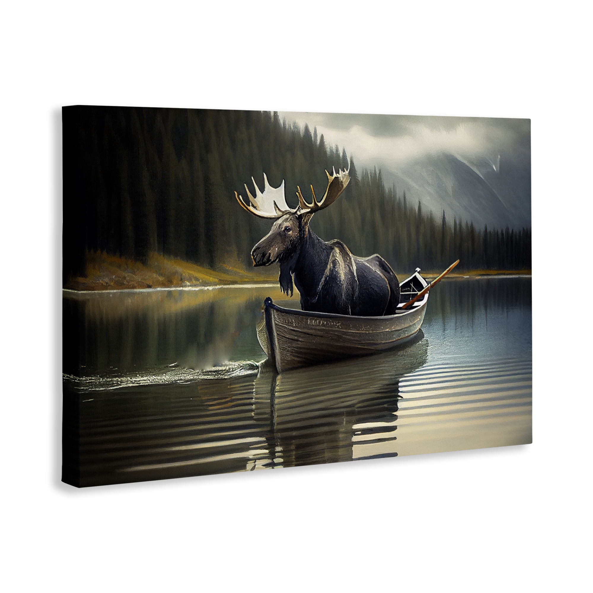 Moose in Canoe Tranquility Canvas Wall Art, design by Sasha