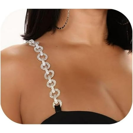 QIUYIDP 1Pair Round Rhinestone Bra Straps Sexy Rhinestones Bra Shoulder Chain Crystal Round Lingerie Straps Wedding Bridal Dress Underwear Chain for Women Jewelry
