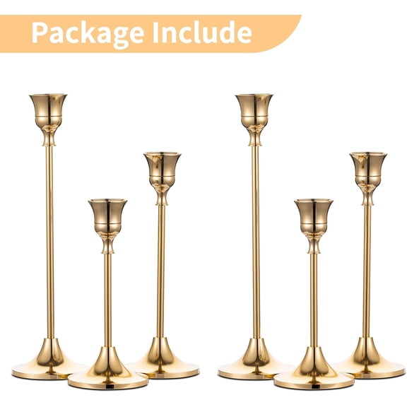 Metal Gold Taper Candle Holder Candlestick Holders for Wedding, Dinning, Party, Decorative Candelabra Fits 3/4 inch Thick Candle & Led Candles (Set of 6 Pcs)