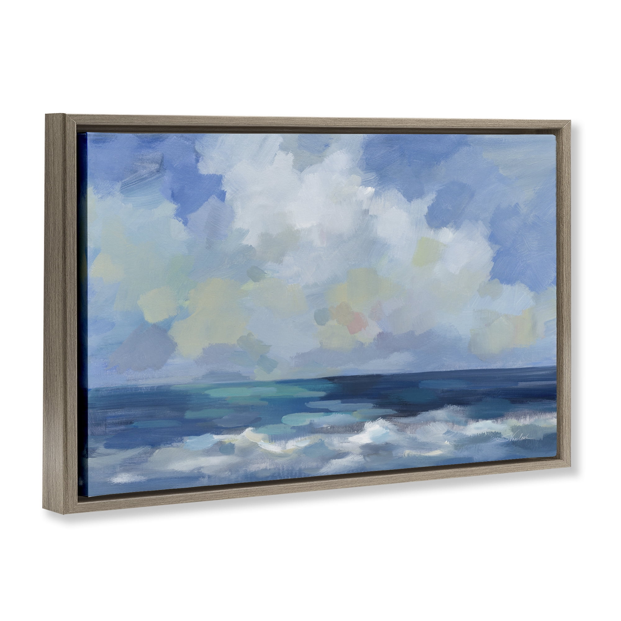 Stupell Industries Nautical Waves & Clouds Nautical & Beach Painting Brown Floater Framed Canvas Art Print Wall Art, 31 x 21