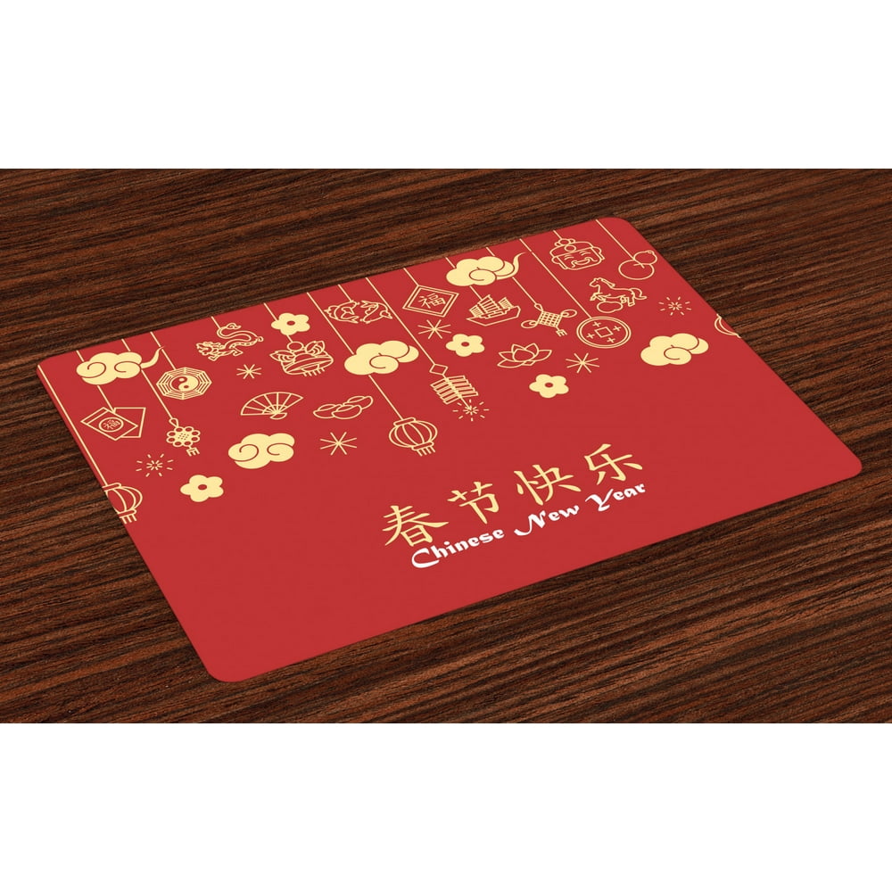 Chinese New Year Placemats Set of 4 Oriental Celebration Icons Swirling