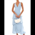 thumbnail image 3 of Vestidos de Dama de de Escalonada para Mujer, Vestidos de Noche Formales con Volantes, Largos y Plisados. Azul S, 3 of 10