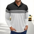 thumbnail image 2 of MIXUE Polo Shirts For Men Fall Winter Striped Print Color Block Lapel Button Down Long Sleeve Casual Sports Tops Holiday Wear,Black,XXXL, 2 of 7