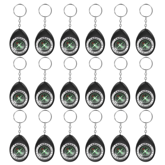 Keychain Compass [18PCS] - Survival Pocket Mini Compass Bulk with Key Ring for Hiking & Camping - [Black]