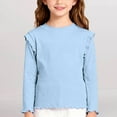 thumbnail image 2 of Ruyang Kids Cute Ruffle Shirt Girls Long Sleeve Crewnck Base Layer Tops Plain Soft Cotton Casual Athletic Tshirt, 2 of 4