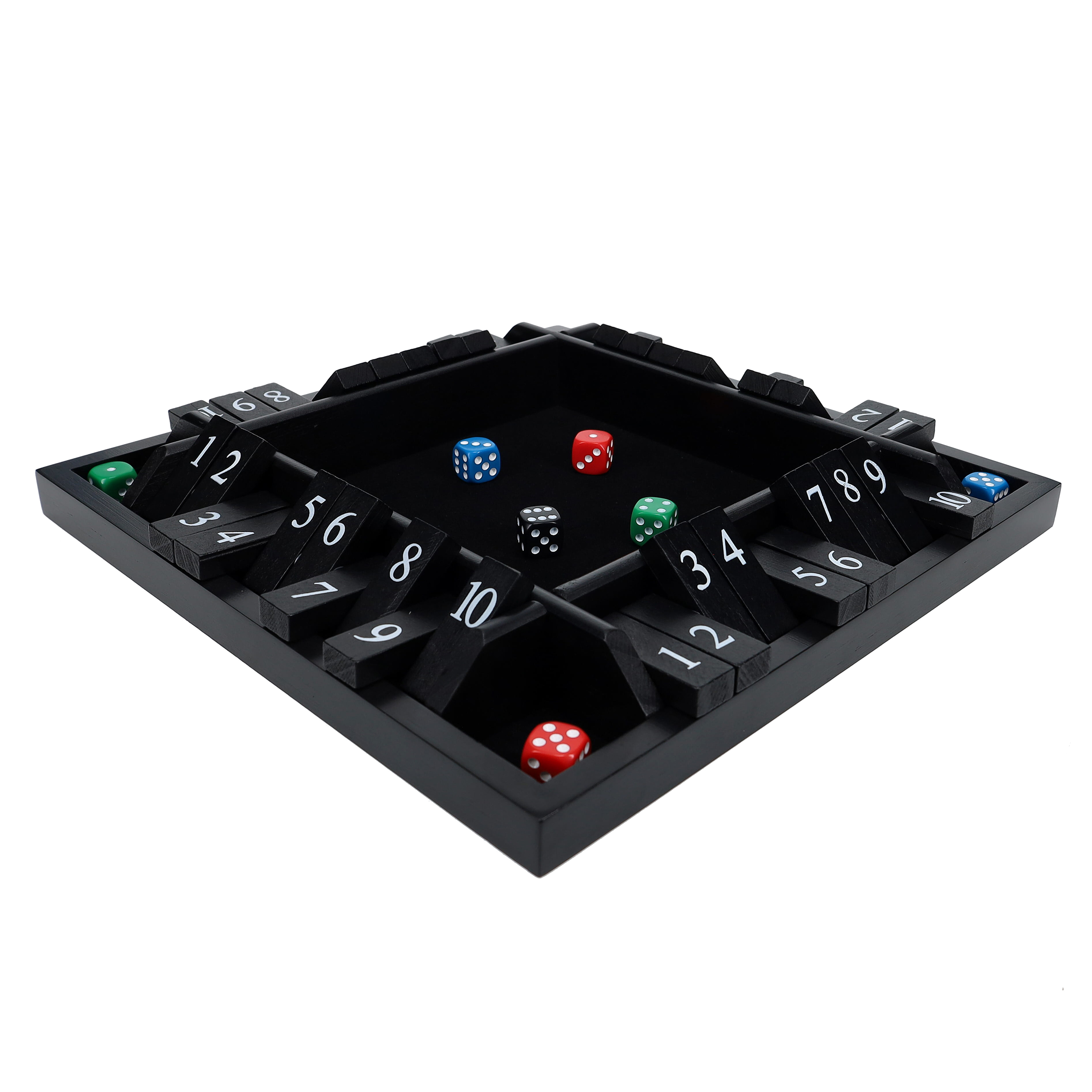 Pacific Shore Games 4 Player Shut The Box Dice Game - Black Stained Wood - 12 In.