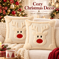 thumbnail image 5 of LOMYOLO Christmas Throw Pillow Covers 18x18IN Set of 2, Soft Faux Fur Holiday Decorative Pillow Covers for Couch Sofa Bed 3D Embroidered Couch Cover Home Decor Pillow Covers - Cute Reindeer, 5 of 8