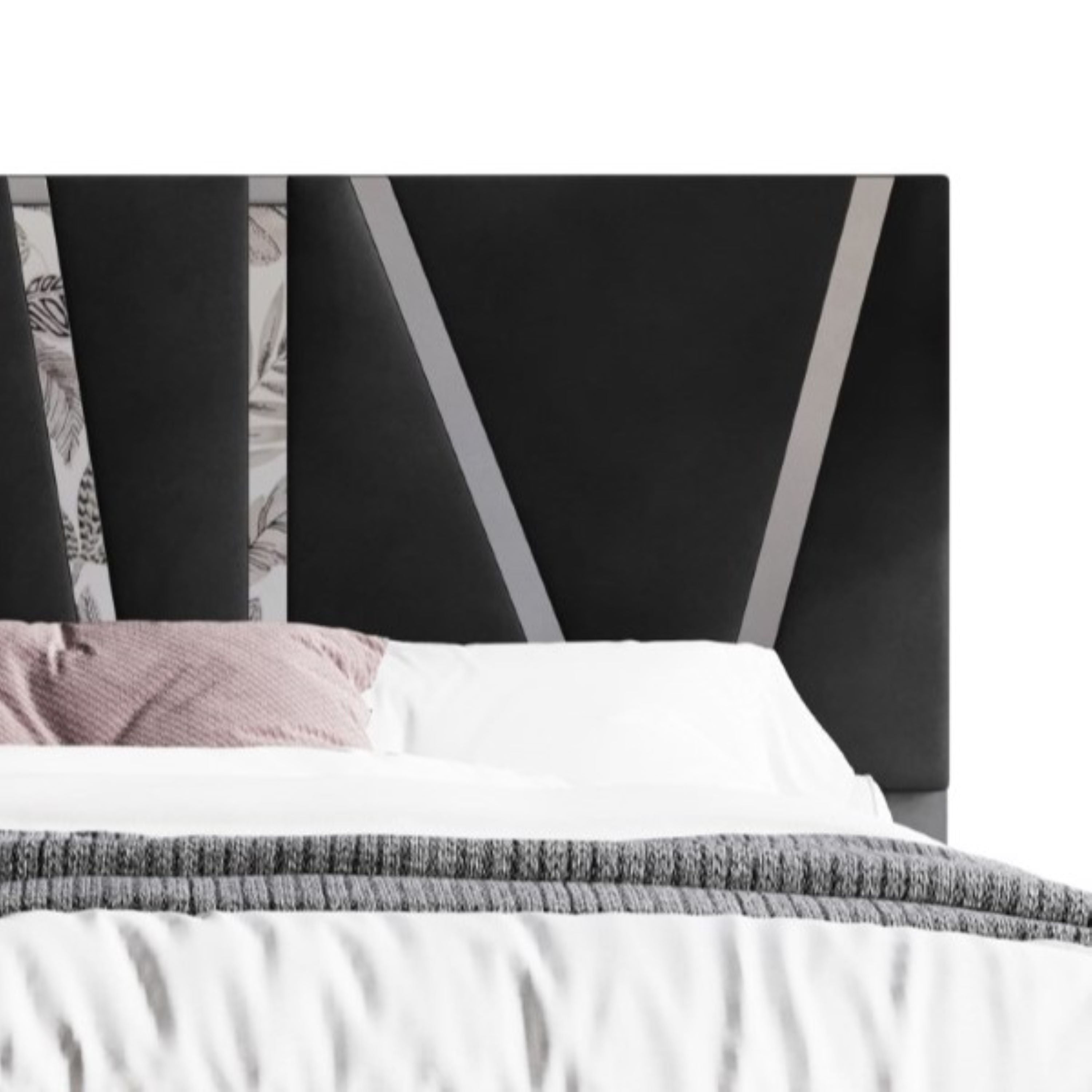 Home Design Hanover Full Upholstered Storage Platform Bed Frame with Silver Acrylic Strip Headboard and Four Under-Drawers, Black, Easy Assembly
