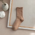thumbnail image 4 of Opolski Solid Color Women Socks Versatile Mid-calf Socks Women's Coffee Mid-calf Lace Socks Retro Fungus Edge Stacked Solid Color Sweat-absorbent for Sports Light Coffee, 4 of 8