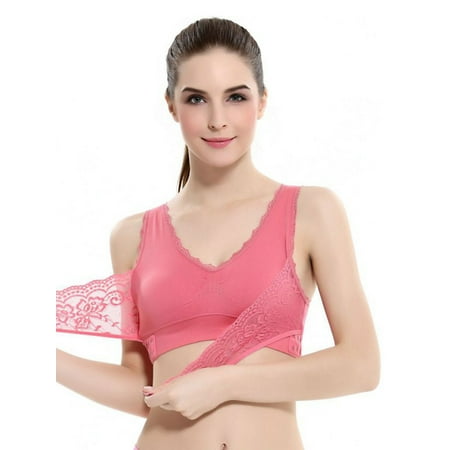 Saient Sexy Lace Bralette Solid Color Cross Side Buckle Bra Brassiere Wire-Free Push up Bras for Women