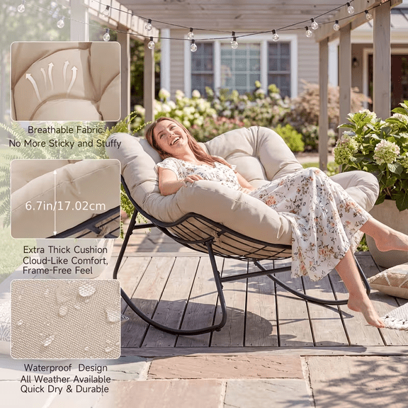 Extra-large outdoor and indoor rocking chairs; modern metal leisure rocking chairs with thick cushions; high-back rocking chairs suitable for living rooms, patios, porches, gardens, and backyards