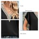 thumbnail image 4 of Top de manga corta con cuello en V y encaje satinado, elegante, transpirable, suelto, Top de verano para mujer para el trabajo, 4 of 6