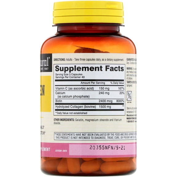 Mason Natural Collagen 1500mg Caps With Vitamin C, 120 Capsules (Pack of 3)