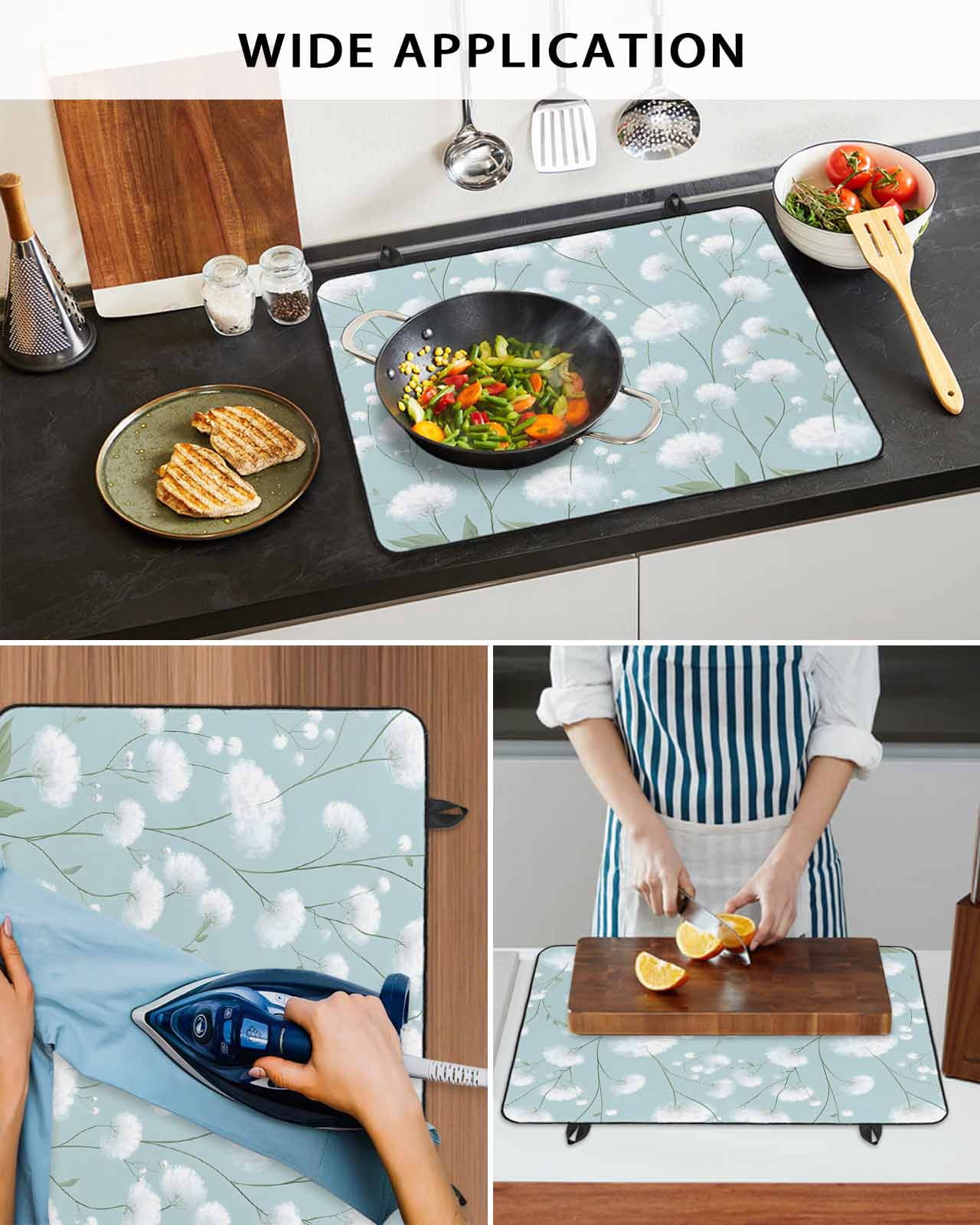 nqOlkjepod Large Induction Cooktop Protector Mat 36"x21", Flowers Plant Stove Top Covers for Electric Stove, Wildflower Garden Floral Farm Motifs Stove Burner Cover Mats, Glass Top Stove Cover