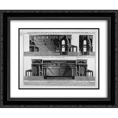 Italian Wood Stable Giovanni Battista Piranesi 2x Matted 24x20 Framed Art Print 'Split of the theater, and stage stable supple, and machine of wood, and painted canvases sosteneua of classrooms, and curtain' ()