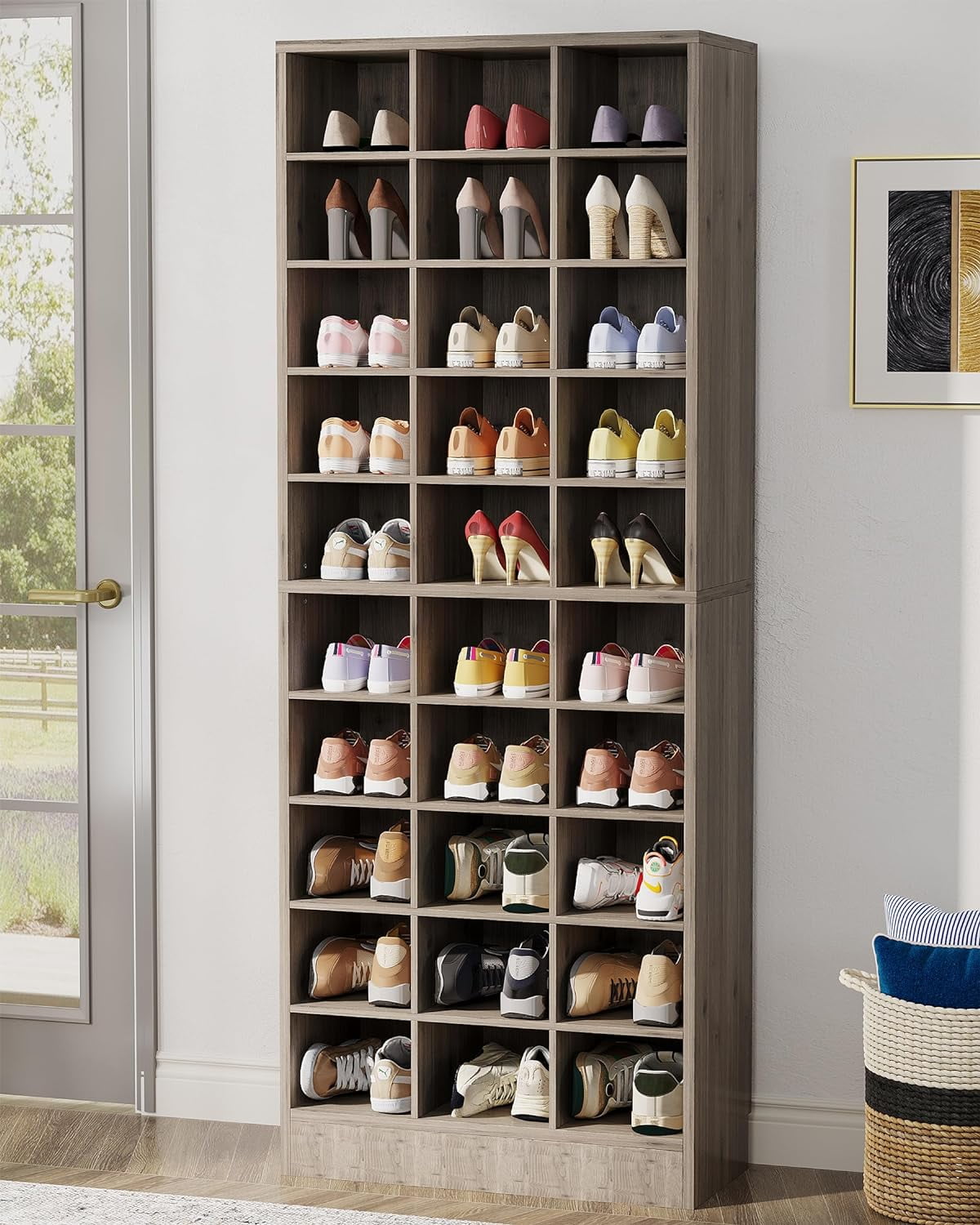 10-Tier Freestanding Shoe Rack Storage Cabinet, Gray, Holds up to 30-Pairs of Shoes