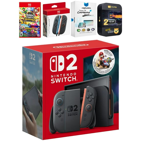 Nintendo Switch 2   Mario Kart World Bundle with Super Mario Party Jamboree, Extra Joy-Cons, MightySkins Code and 2 CPS Year Extended Warranty