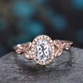 thumbnail image 3 of HeartsAndYou 1.7ct Oval Cut Moissanite Leaf Design Halo Engagement Ring for Women 18k Rose Gold over Silver, 3 of 6