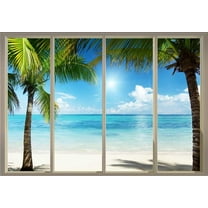 Wall26 - Palm Trees on an Island Framing The Blue Ocean Viewed from Sliding Door - Creative Wall Mural, Peel and Stick Wallpaper, Home Decor - 100x144 inches
