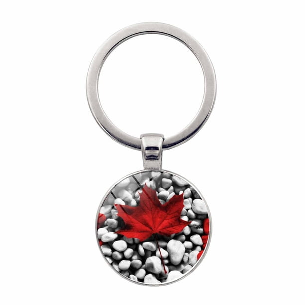 Llavero con hoja de arce canadiense, colgante de cristal y mosquetón metálico; resistente, ideal para decorar llaves y maletas; regalo patriótico para familiares y amigos