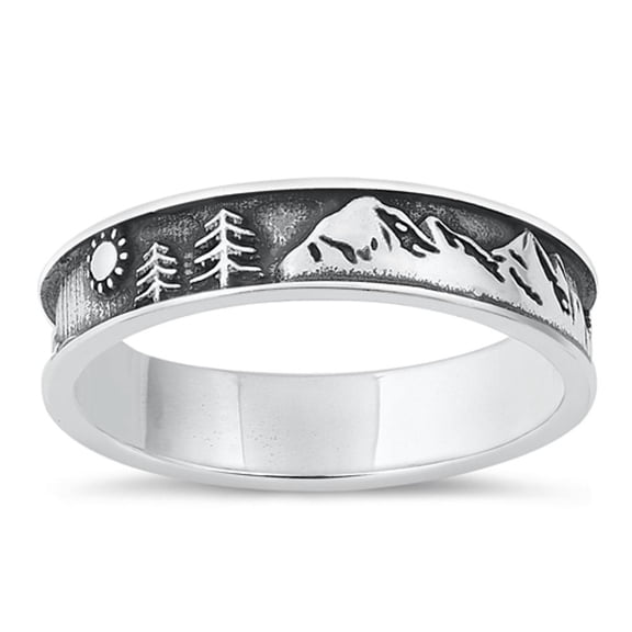 Oxidized Mountain Trees Nature Ring .925 Sterling Silver Band Jewelry Female Male Unisex Size 10