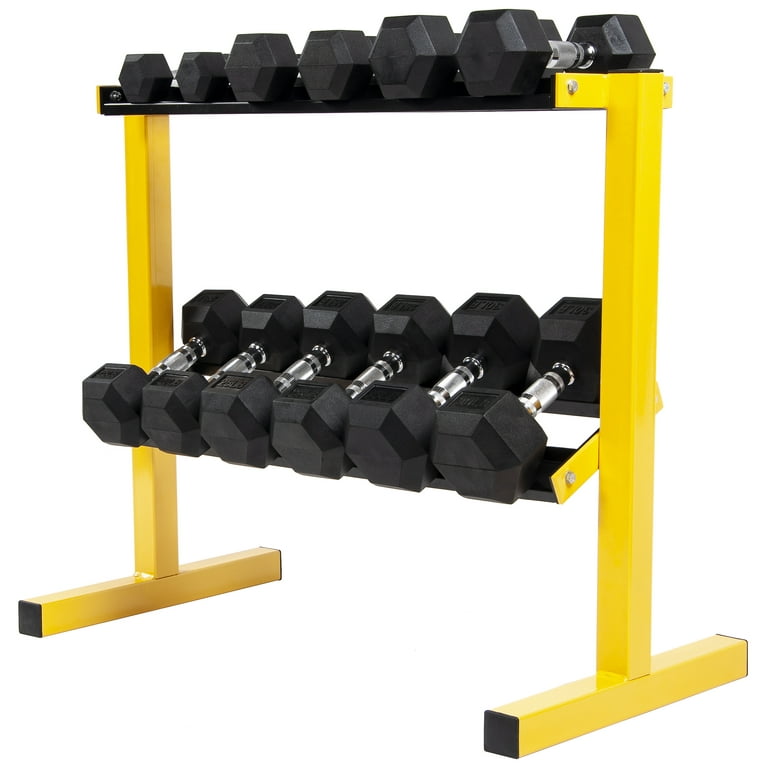 BalanceFrom Rubber Encased Hex Dumbbells 210lbs Set w Rack Walmart