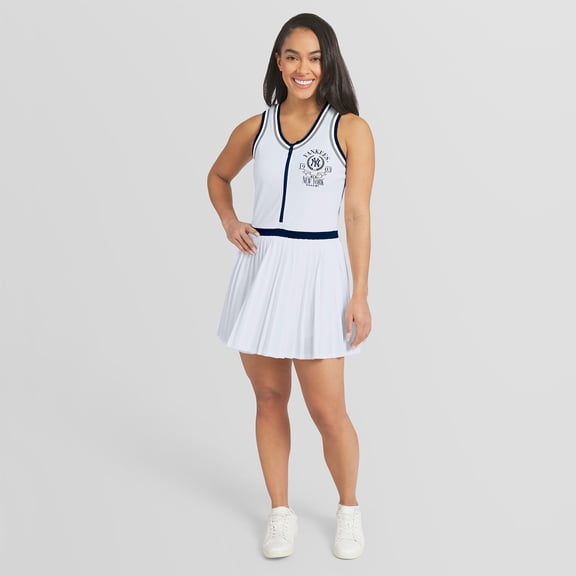 Women's WEAR by Erin Andrews White New York Yankees Zip-Front Pleated Tri-Blend Scoop Neck Tank Dress