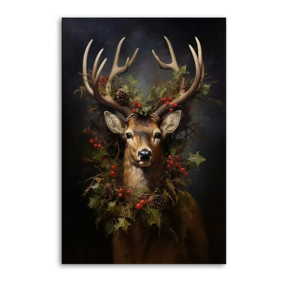 Christmas Tree Pine Cones Reindeer Poster Cool Artworks Painting Wall Art Canvas Prints Hanging Picture Home Decor Posters Gift 24x36inch(60x90cm)