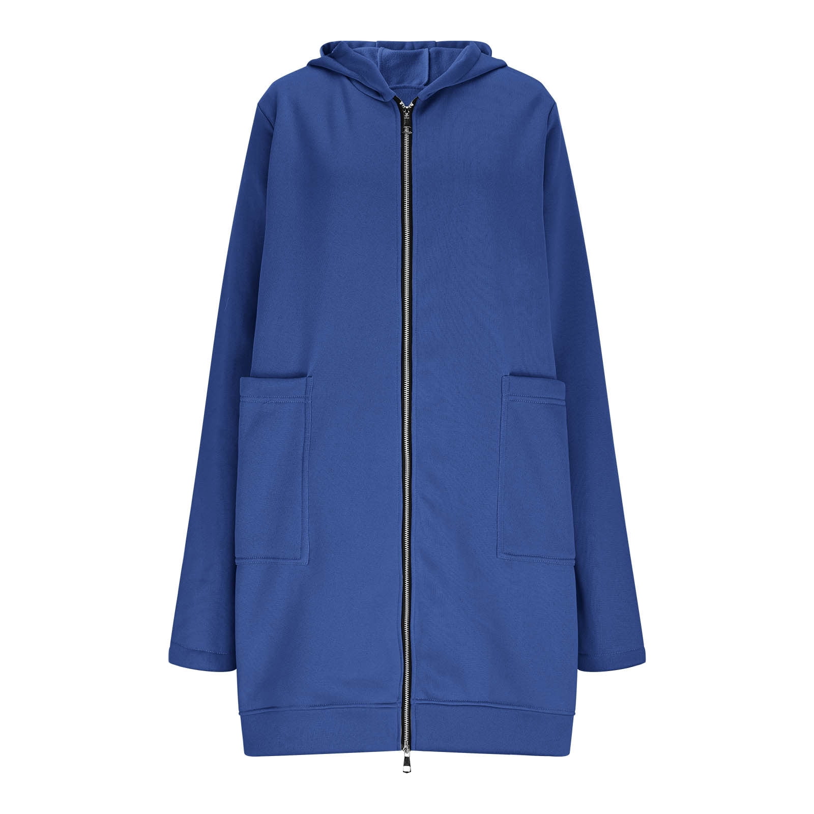 Maxi Hoodie with Thumb Holes Sevevn Women's Solid Color Jacket Fleece Casual Zipper Long Sleeve Pocket Hooded Long Sweater Blue L
