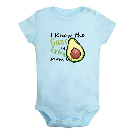 

I Know the Guac Is Extra Funny Rompers For Babies Newborn Baby Unisex Bodysuits Infant Jumpsuits Toddler 0-24 Months Kids One-Piece Oufits (Blue 0-6 Months)