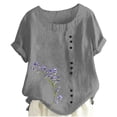 thumbnail image 1 of Liquidation! Uooqdmx Chemises en Lin pour Femmes, Chemises à Manches Courtes pour Femmes, Hauts Fluides pour Femmes, Blouse Col Rond Décontractée Coupe Ample Tunique, Hauts en Gaze pour Femmes, Gris Foncé L, 1 of 4