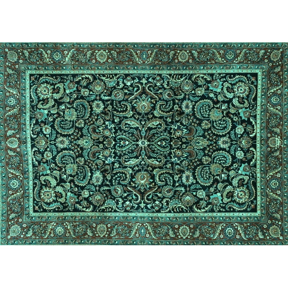 Ahgly Company Indoor Rectangle Persian Turquoise Blue Traditional Area Rugs, 5' x 8'