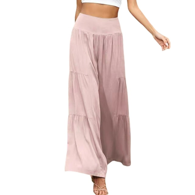 MAWCLOS Pantalon Palazzo Taille Haute pour Femmes, Jambe Large, Rose, m