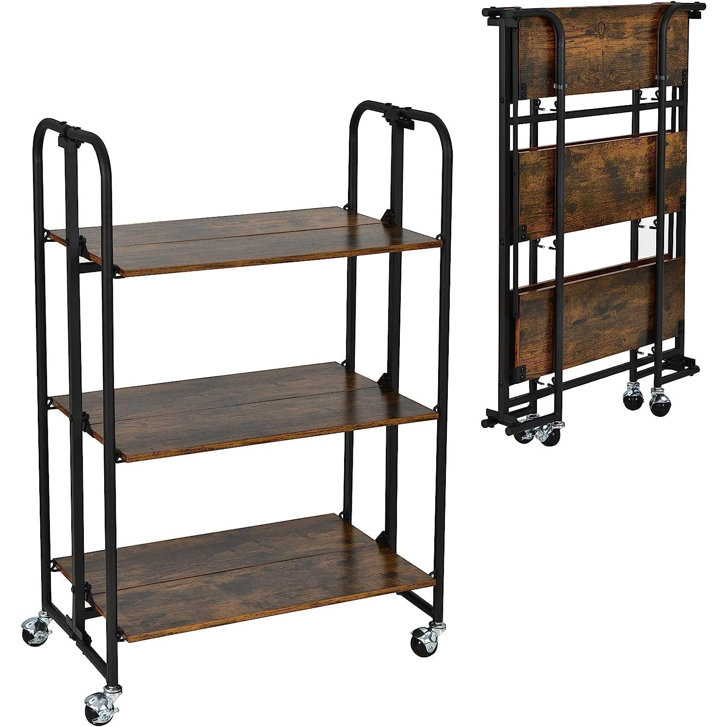 WBTAYB Foldable Storage Shelves with Wheels, No Assembly 3Tier Rolling