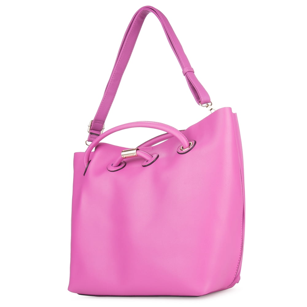 Vangoddy Cabana Women's Pleated Faux Leather Tote Bag Pink