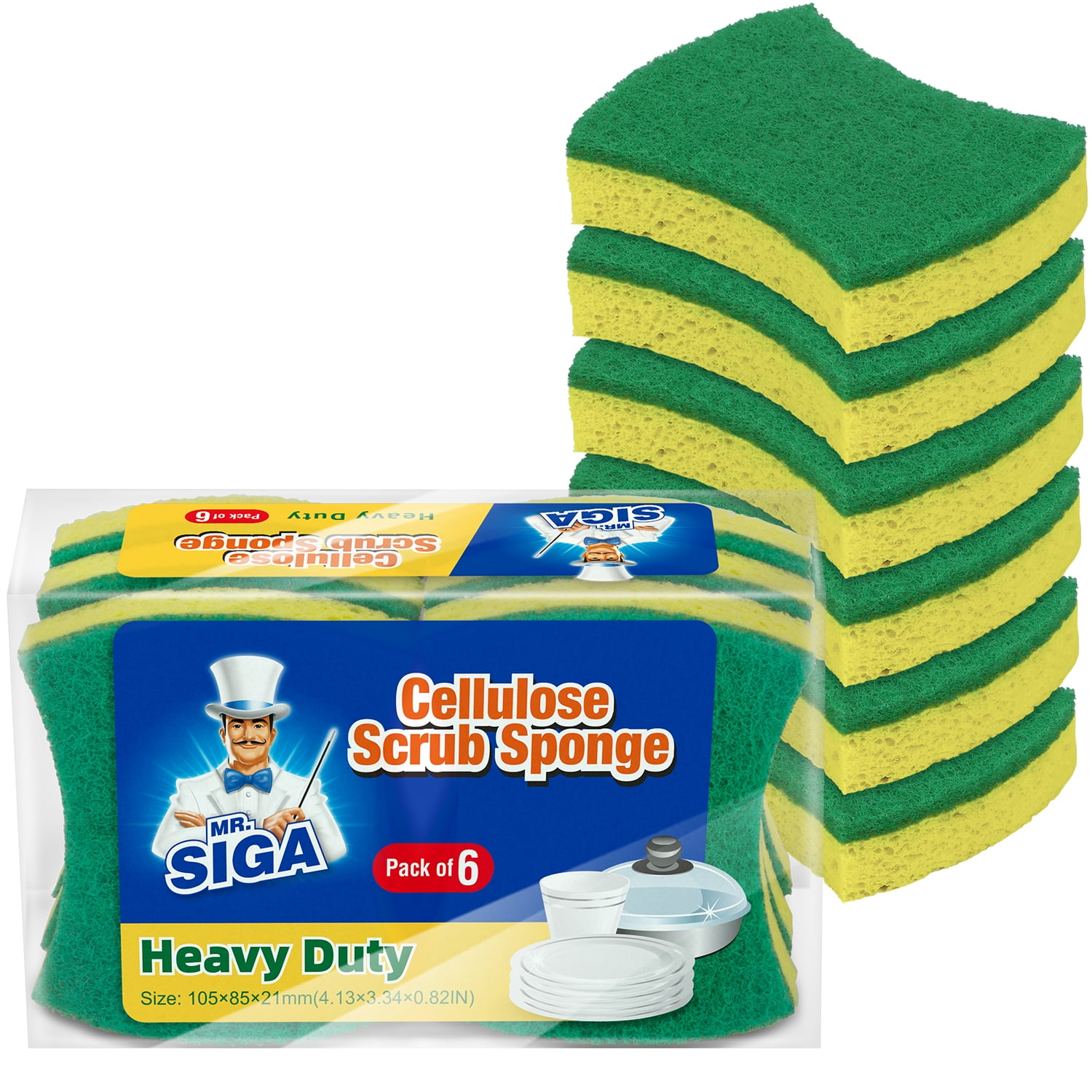 MR.SIGA Heavy Duty Cellulose Scrub Sponge, DualSided Dishwashing