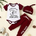 thumbnail image 1 of Cute & Casual "DADDY AND ME" Letter Print Outfit - Short Sleeve Onesie Romper & Pants & Hat Baby Boys Set, 1 of 5
