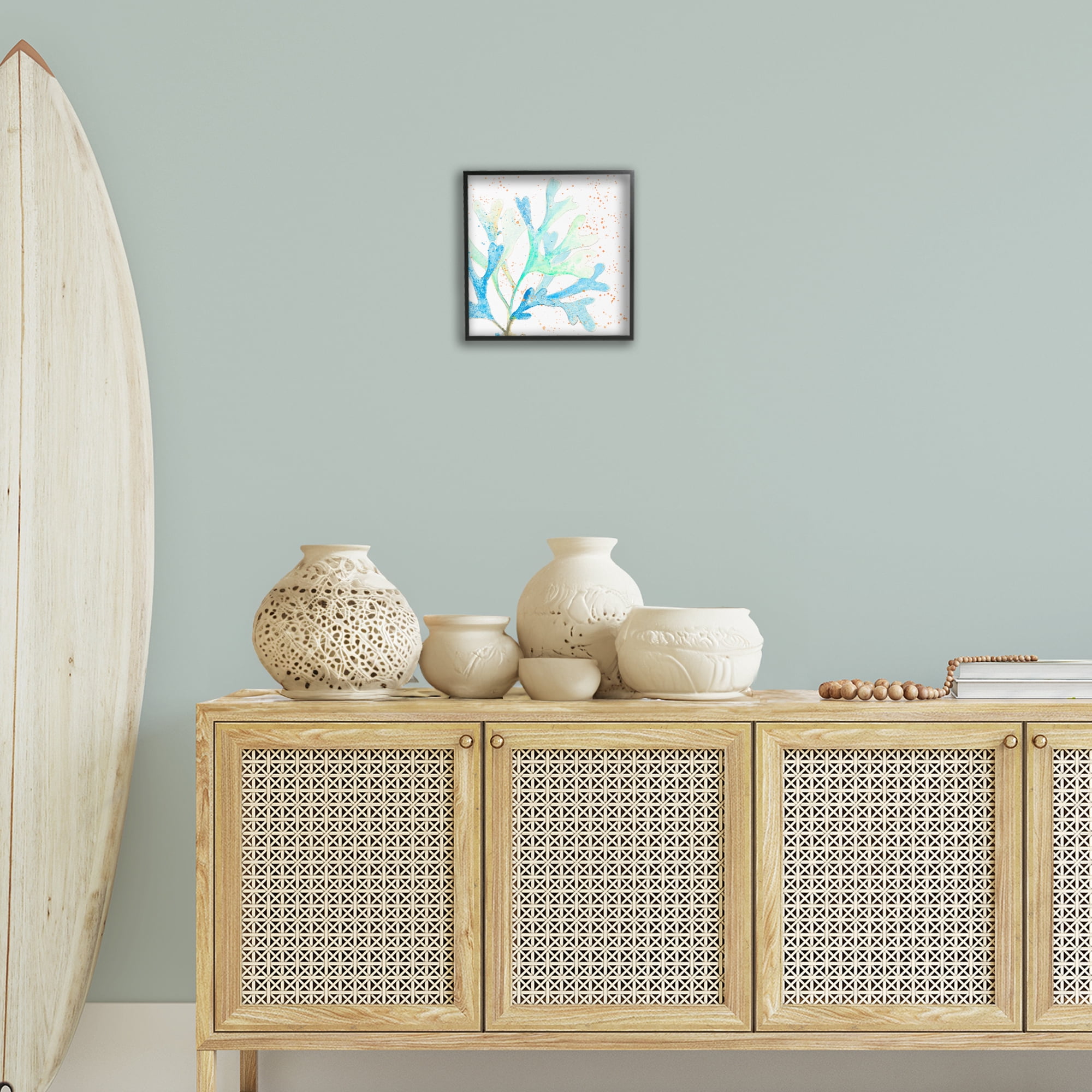 Stupell Industries Speckled Modern Coral Coastal Painting Black Framed Art Print Wall Art, 12 x 12
