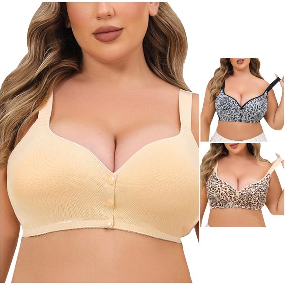 uvwlwu Women's Wireless Front Button Bra Mesh Wide Adjustable Straps Gentle Gathering Side Support Soft Plus Size Everyday Ladies Underwear Bra,36C